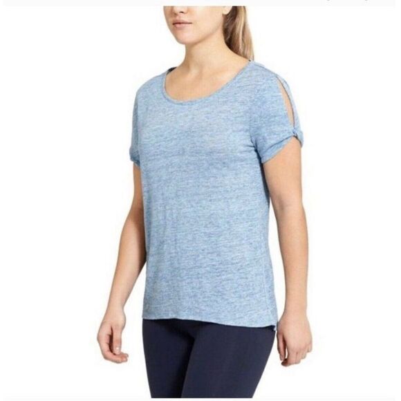 Athleta Zephyr Linen Twist Sleeve Tee Heather Blue Size Medium - Picture 1 of 9